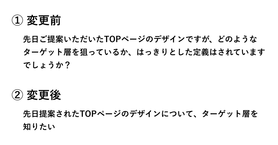 例文 - 敬語や曖昧な表現を使用しない